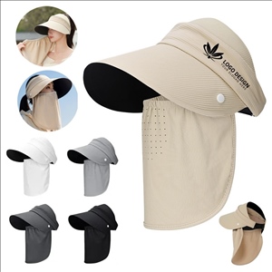 Wide Brim Sun Hat with Removable Face Cover Windproof Rope